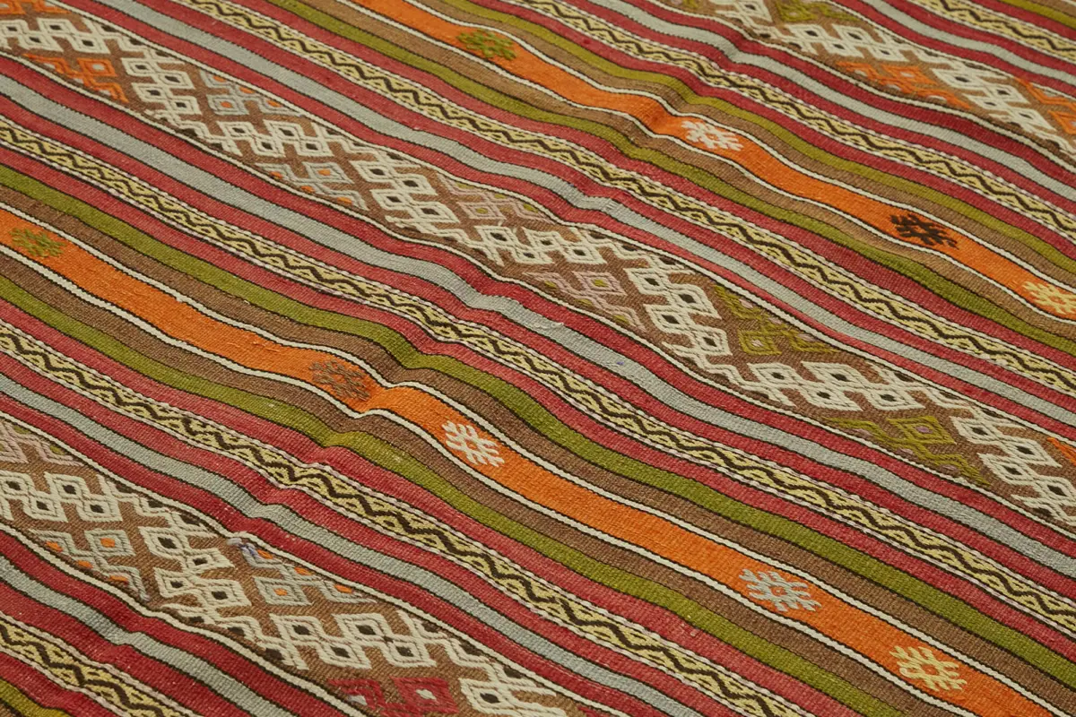 Anadolu Eskitme Multi Renk Pamuk Üzerine Yün El Dokuma Kilim-175x305 - Görsel 5