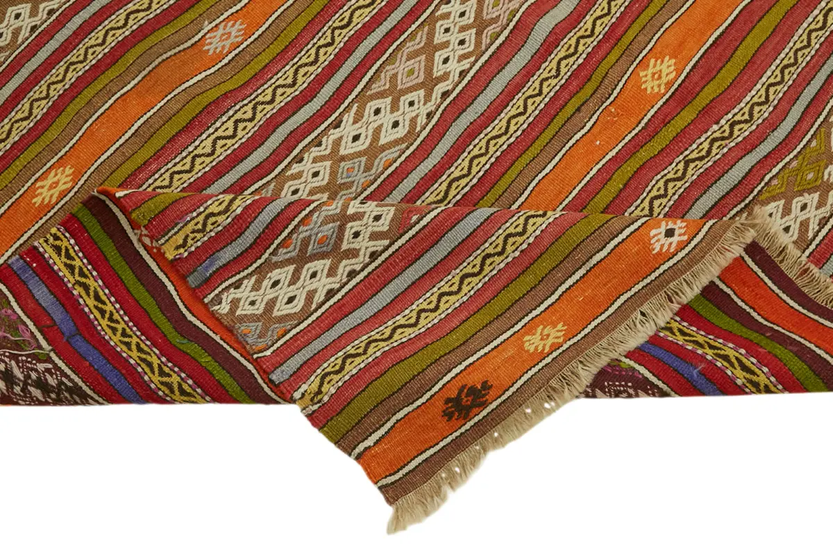 Anadolu Eskitme Multi Renk Pamuk Üzerine Yün El Dokuma Kilim-175x305 - Görsel 6