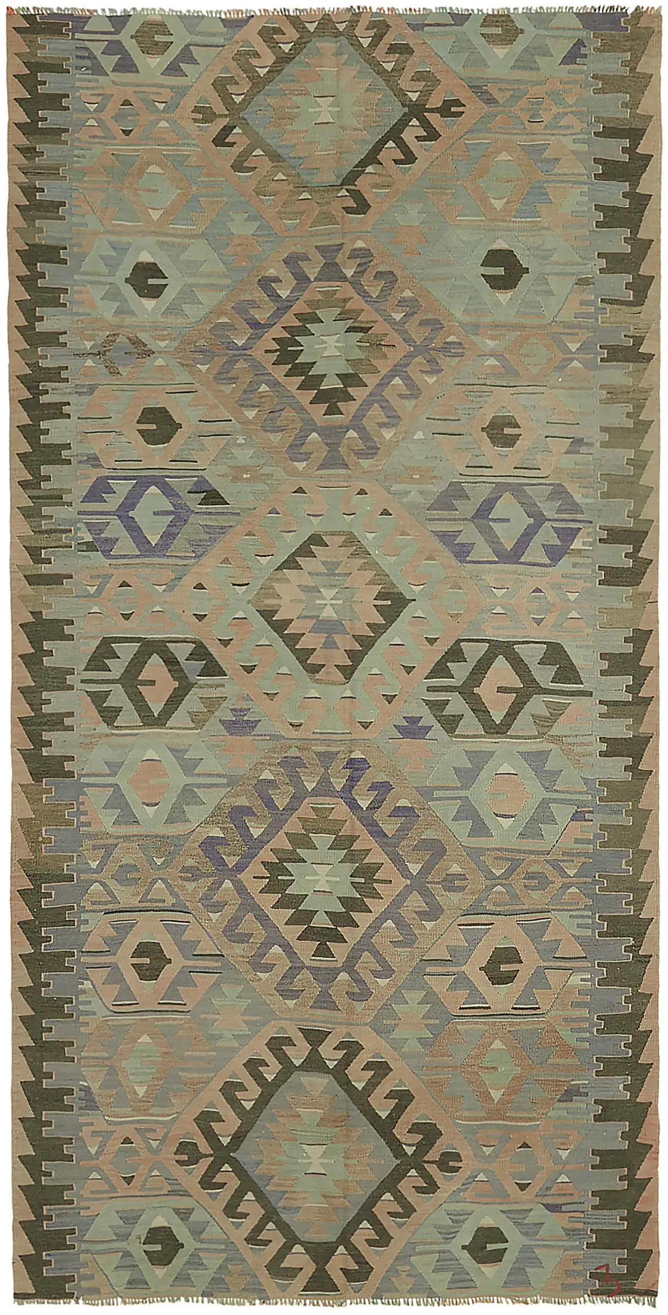 Anadolu Eskitme Multi Renk Pamuk Üzerine Yün El Dokuma Kilim-168x331 - Görsel 1