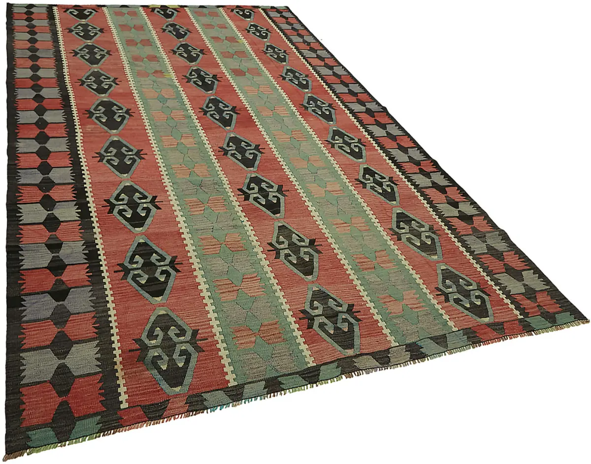 Anadolu Eskitme Multi Renk Pamuk Üzerine Yün El Dokuma Kilim-195x320 - Görsel 2