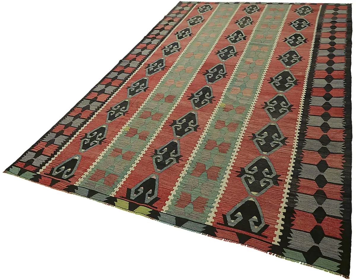 Anadolu Eskitme Multi Renk Pamuk Üzerine Yün El Dokuma Kilim-195x320 - Görsel 3