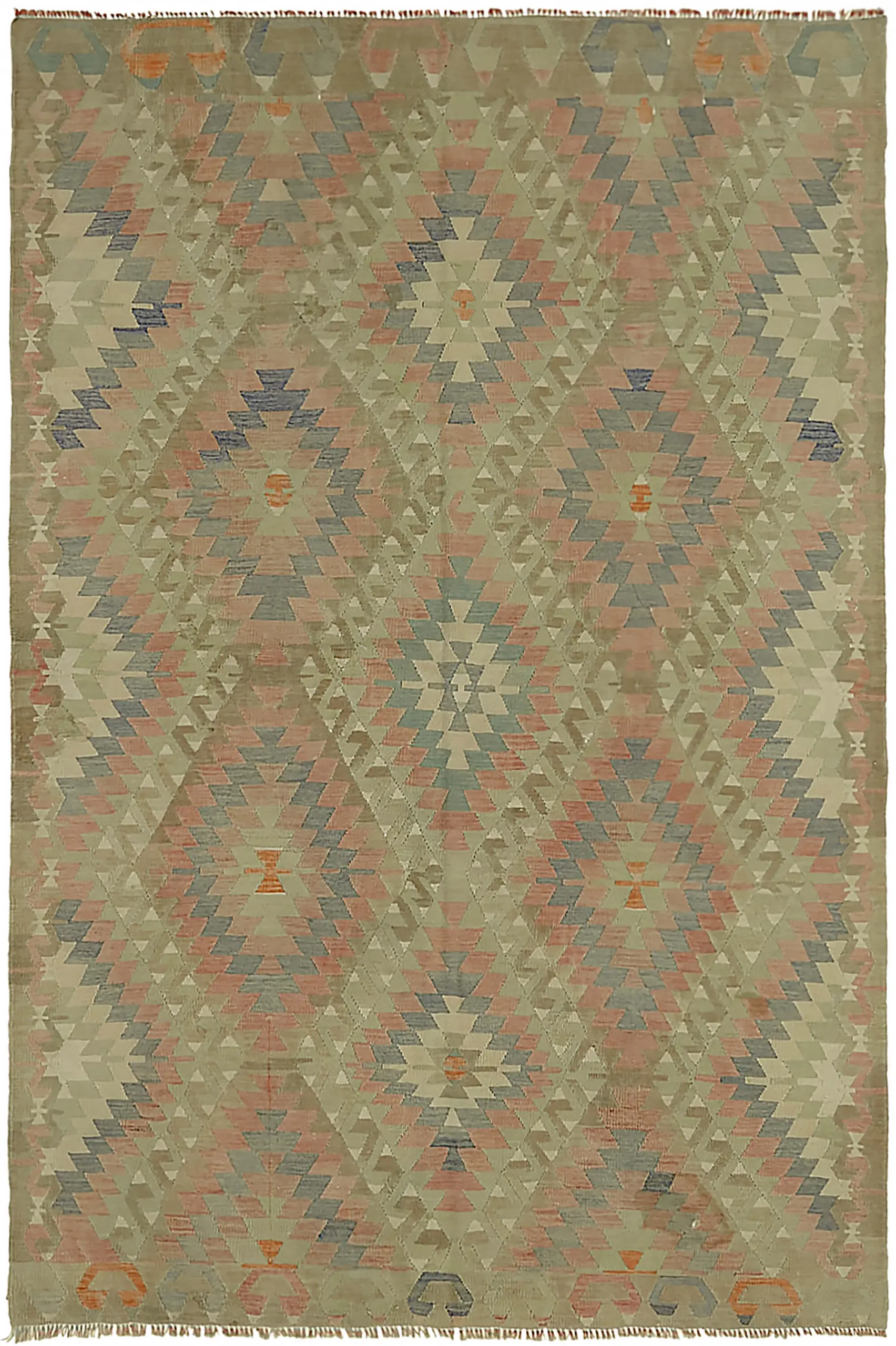 Anadolu Eskitme Multi Renk Pamuk Üzerine Yün El Dokuma Kilim-167x246 - Görsel 1