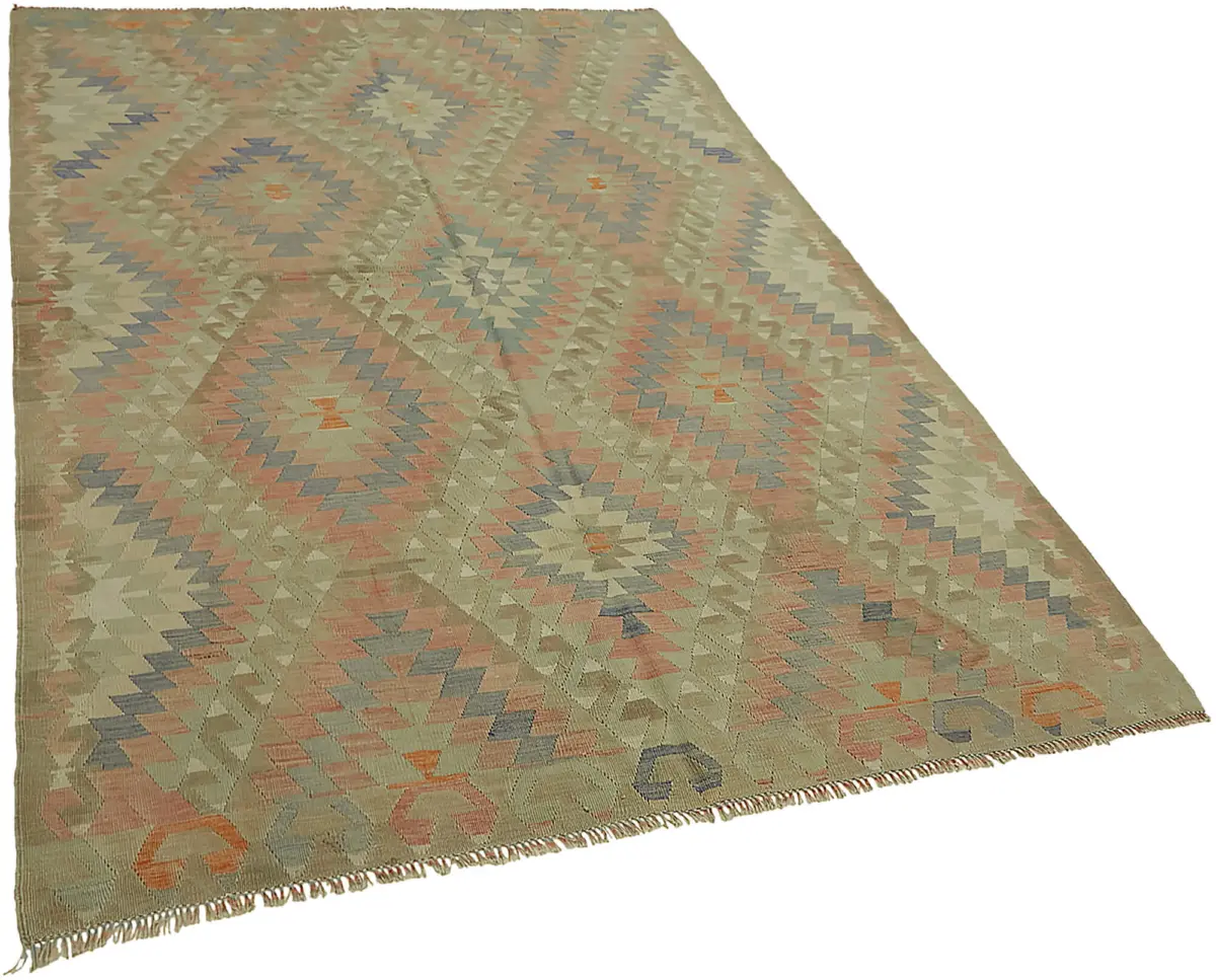 Anadolu Eskitme Multi Renk Pamuk Üzerine Yün El Dokuma Kilim-167x246 - Görsel 2