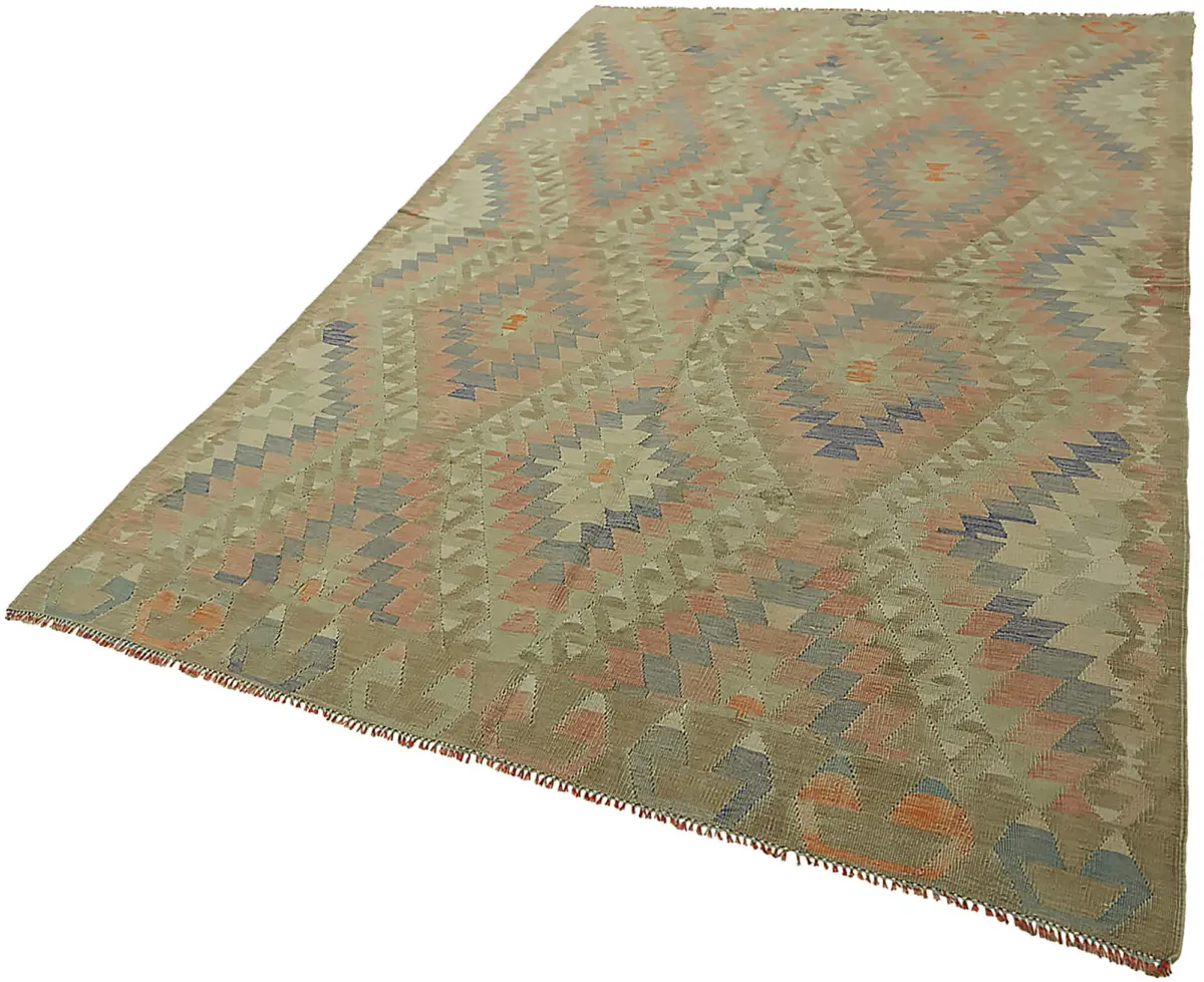 Anadolu Eskitme Multi Renk Pamuk Üzerine Yün El Dokuma Kilim-167x246 - Görsel 3