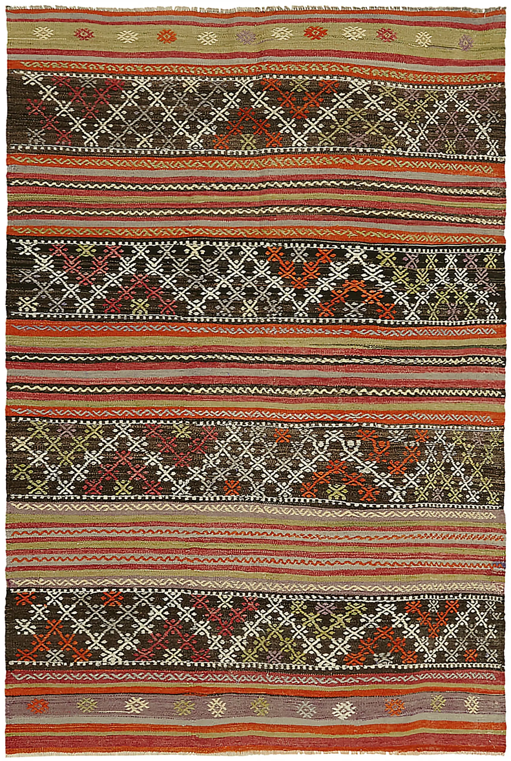 Anadolu Eskitme Multi Renk Pamuk Üzerine Yün El Dokuma Kilim-174x255 - Görsel 1