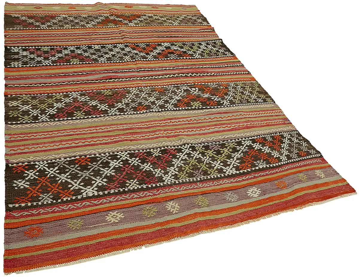 Anadolu Eskitme Multi Renk Pamuk Üzerine Yün El Dokuma Kilim-174x255 - Görsel 2