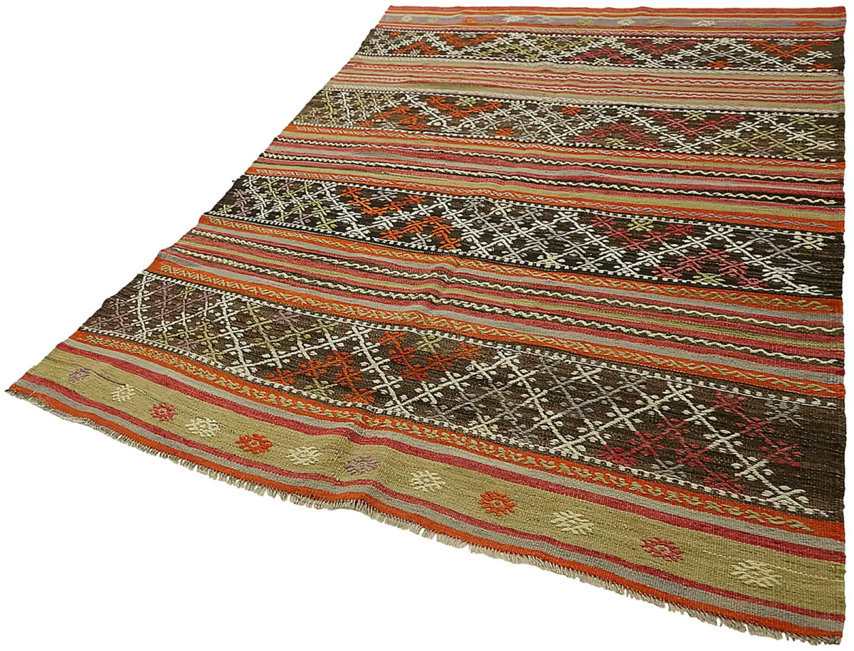 Anadolu Eskitme Multi Renk Pamuk Üzerine Yün El Dokuma Kilim-174x255 - Görsel 3