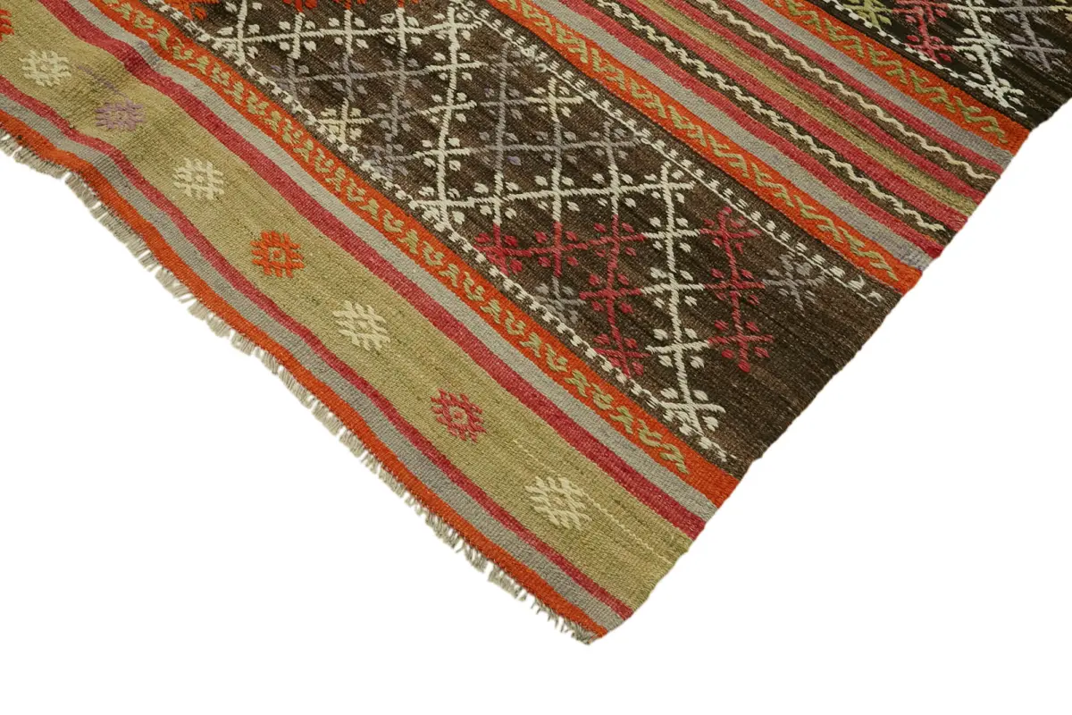 Anadolu Eskitme Multi Renk Pamuk Üzerine Yün El Dokuma Kilim-174x255 - Görsel 4