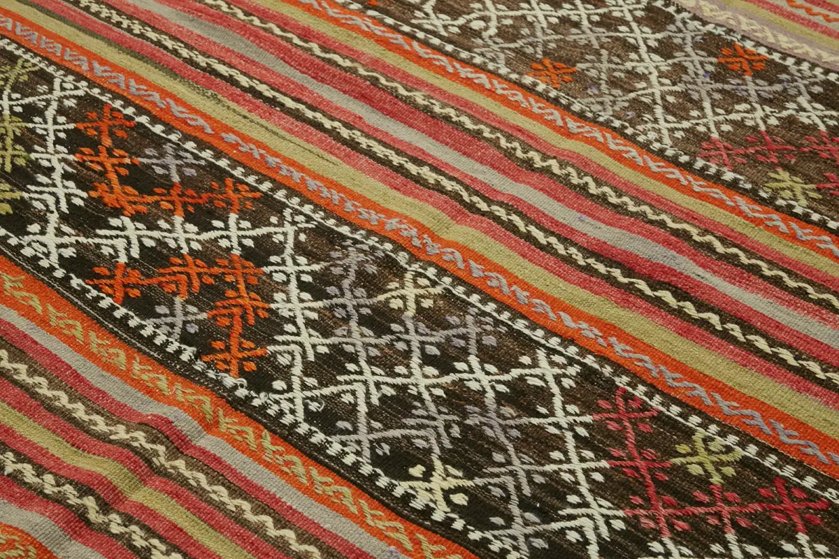 Anadolu Eskitme Multi Renk Pamuk Üzerine Yün El Dokuma Kilim-174x255 - Görsel 5