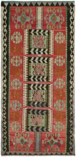 Anadolu Eskitme Multi Renk Pamuk Üzerine Yün El Dokuma Kilim-177x352