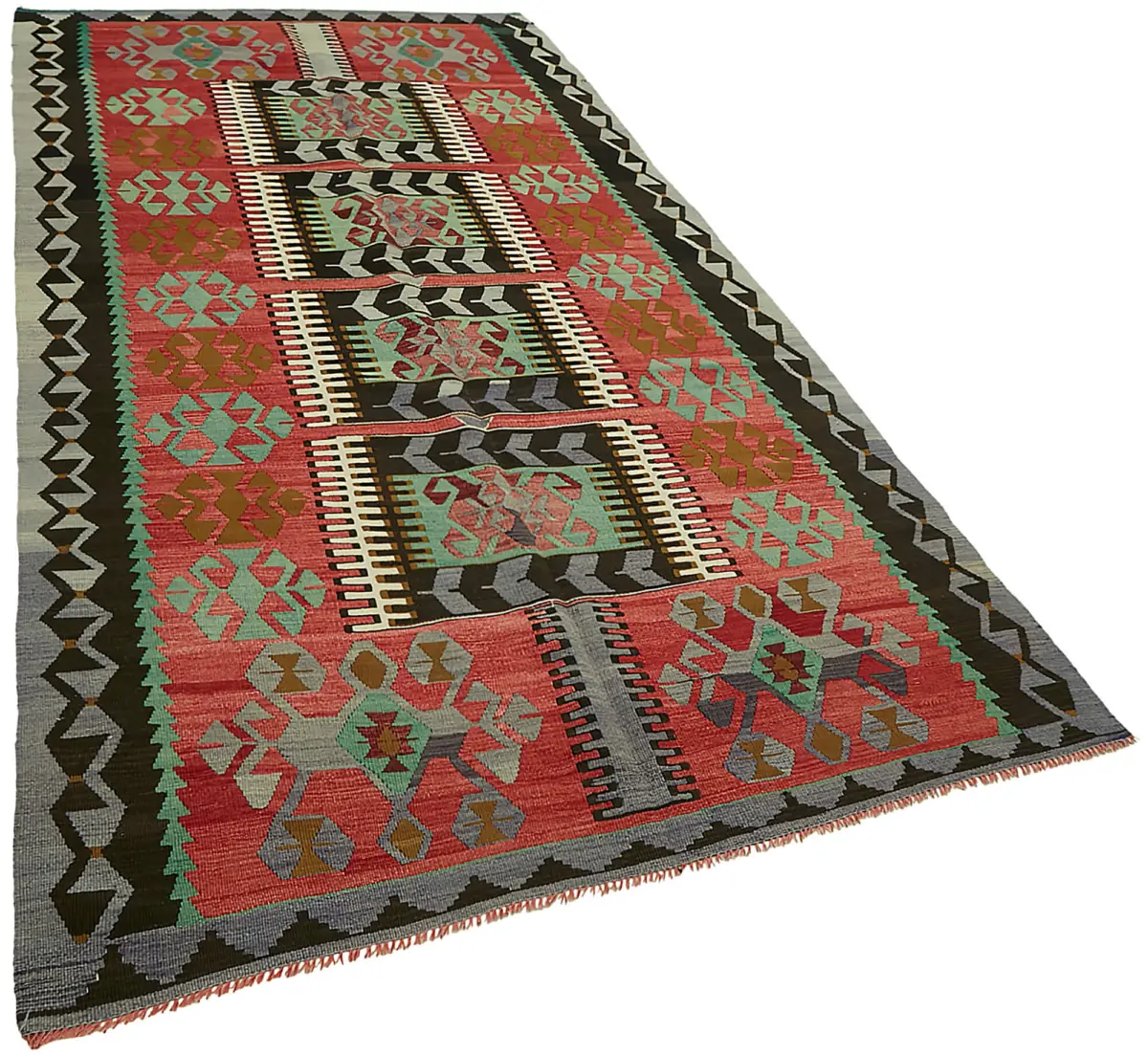 Anadolu Eskitme Multi Renk Pamuk Üzerine Yün El Dokuma Kilim-177x352 - Görsel 2