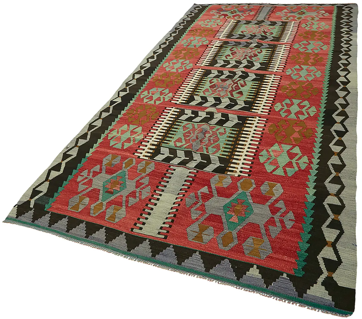 Anadolu Eskitme Multi Renk Pamuk Üzerine Yün El Dokuma Kilim-177x352 - Görsel 3