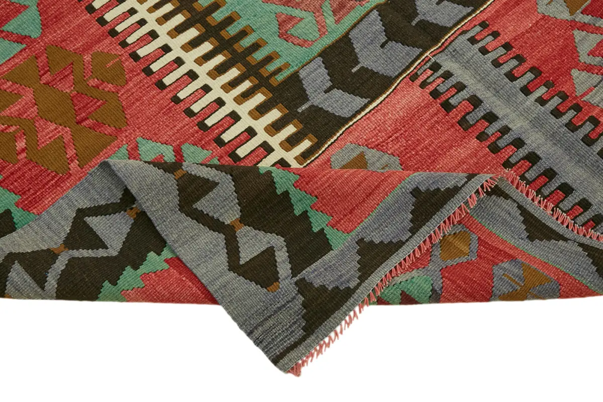 Anadolu Eskitme Multi Renk Pamuk Üzerine Yün El Dokuma Kilim-177x352 - Görsel 6