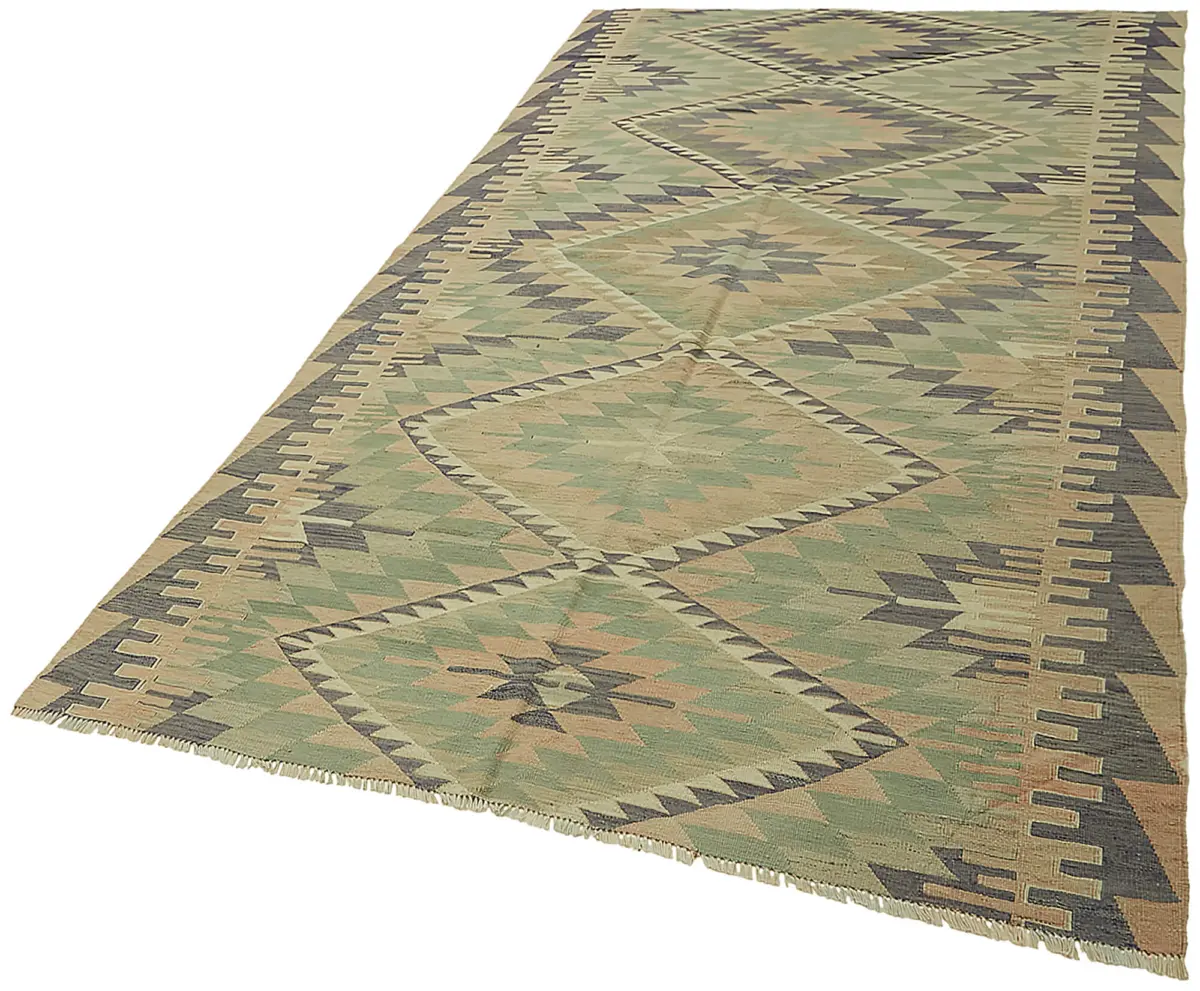 Anadolu Eskitme Multi Renk Pamuk Üzerine Yün El Dokuma Kilim-165x306 - Görsel 3