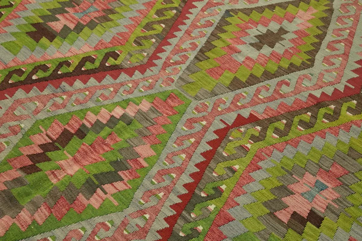 Anadolu Eskitme Multi Renk Pamuk Üzerine Yün El Dokuma Kilim-204x286 - Görsel 5