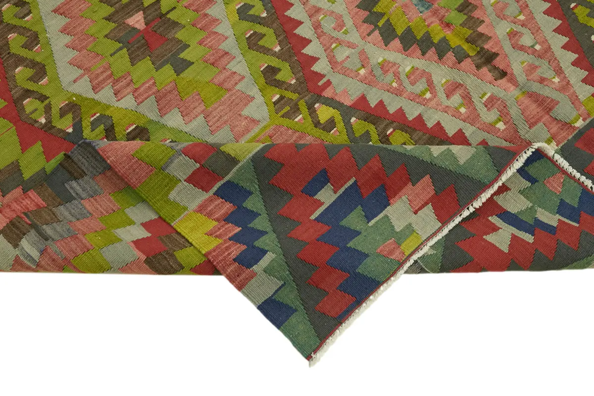 Anadolu Eskitme Multi Renk Pamuk Üzerine Yün El Dokuma Kilim-204x286 - Görsel 6