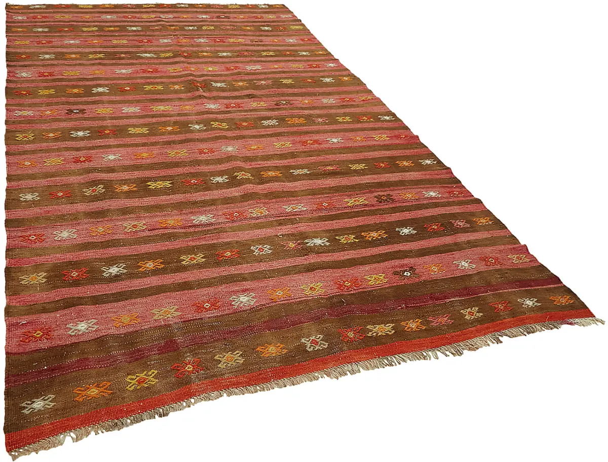 Anadolu Eskitme Multi Renk Pamuk Üzerine Yün El Dokuma Kilim-203x328 - Görsel 2