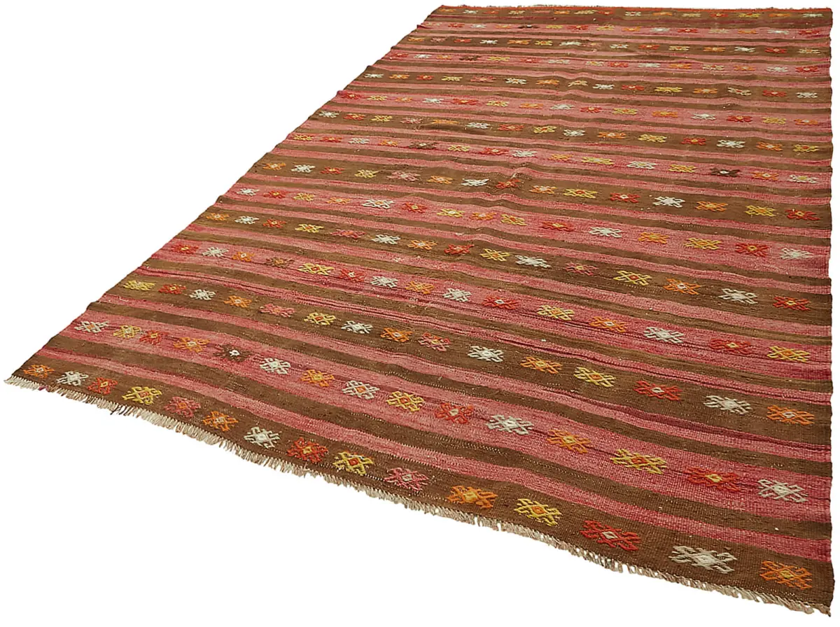 Anadolu Eskitme Multi Renk Pamuk Üzerine Yün El Dokuma Kilim-203x328 - Görsel 3