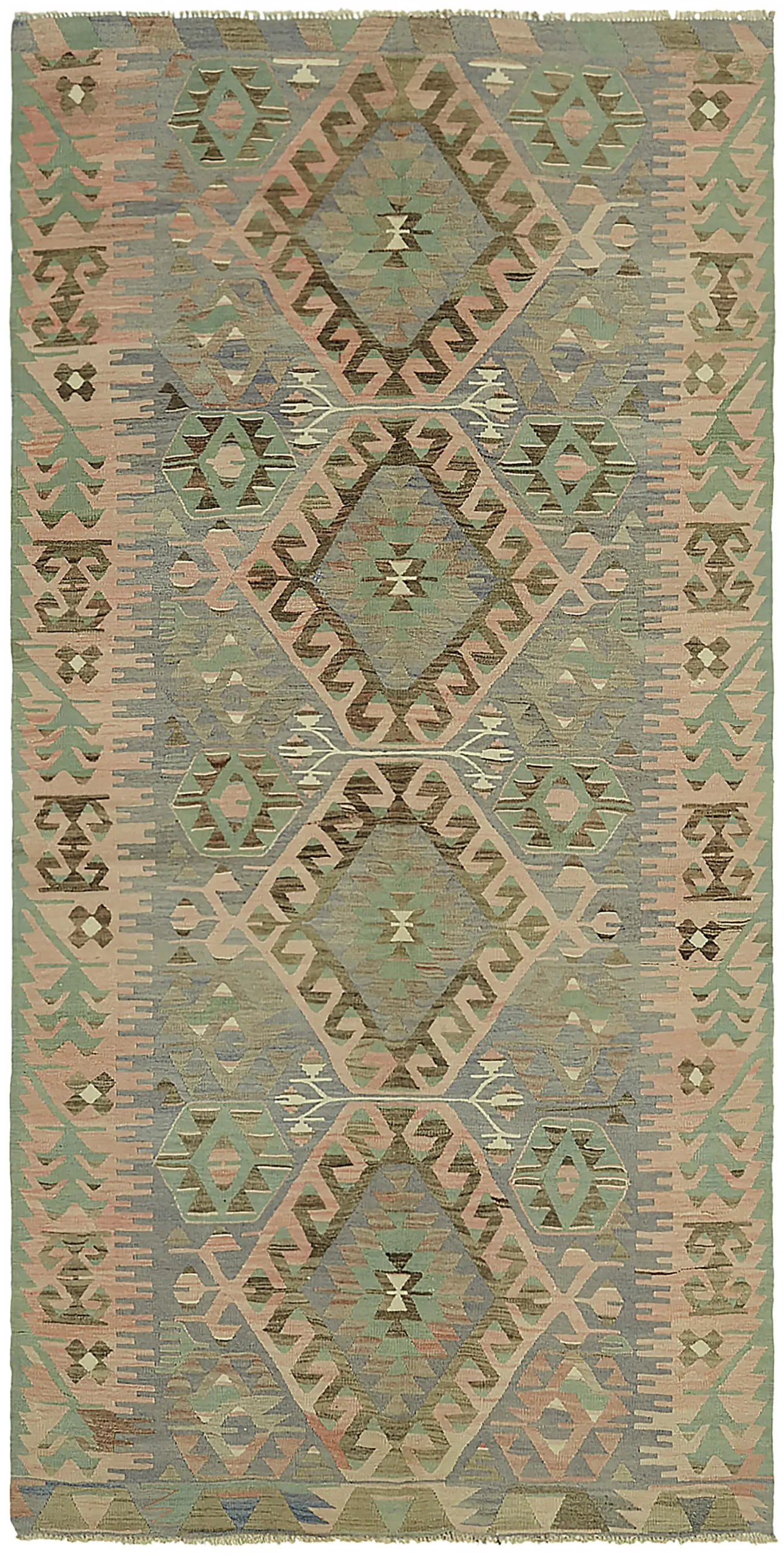 Anadolu Eskitme Multi Renk Pamuk Üzerine Yün El Dokuma Kilim-158x306 - Görsel 1