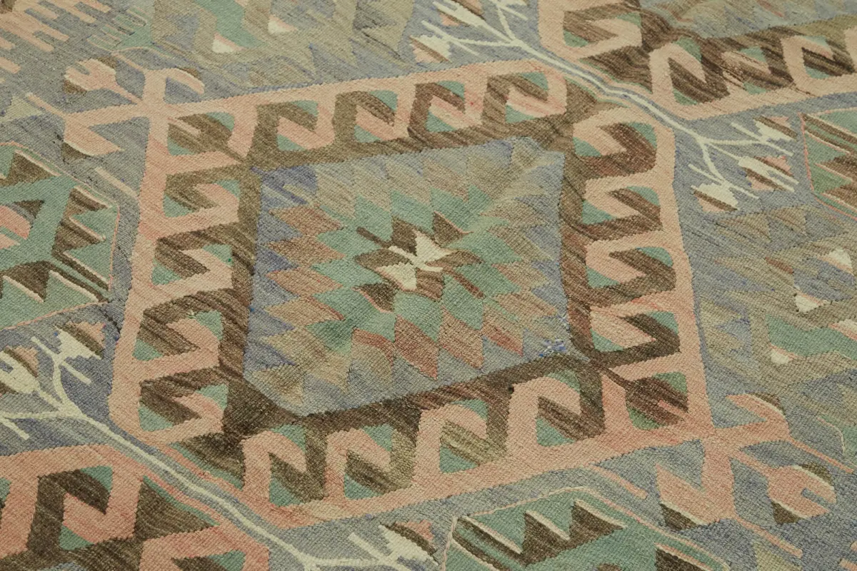 Anadolu Eskitme Multi Renk Pamuk Üzerine Yün El Dokuma Kilim-158x306 - Görsel 5