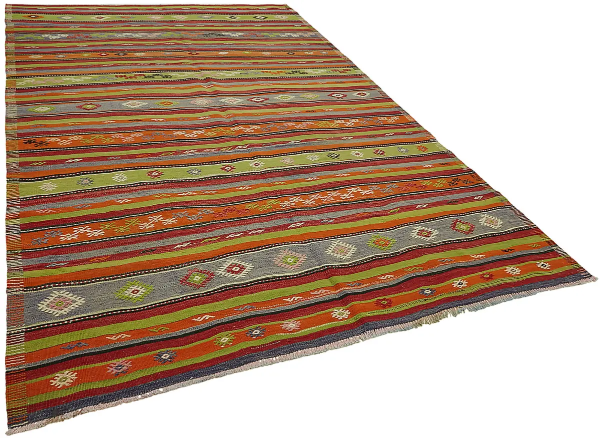Anadolu Eskitme Multi Renk Pamuk Üzerine Yün El Dokuma Kilim-207x304 - Görsel 2