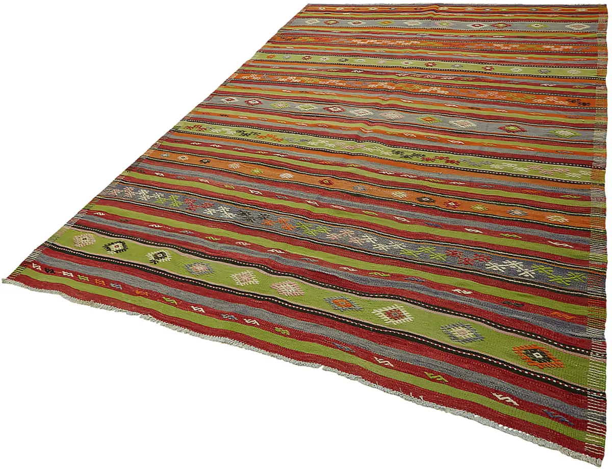 Anadolu Eskitme Multi Renk Pamuk Üzerine Yün El Dokuma Kilim-207x304 - Görsel 3