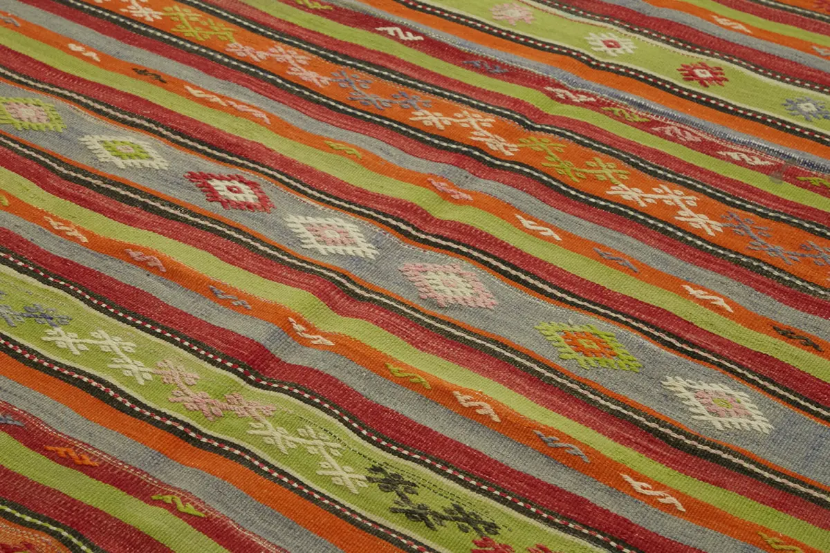 Anadolu Eskitme Multi Renk Pamuk Üzerine Yün El Dokuma Kilim-207x304 - Görsel 5