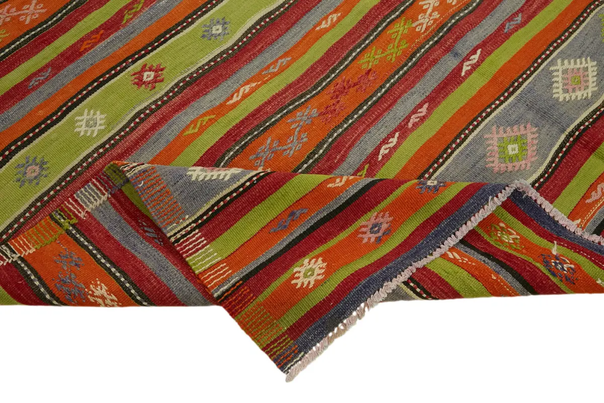 Anadolu Eskitme Multi Renk Pamuk Üzerine Yün El Dokuma Kilim-207x304 - Görsel 6