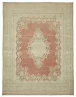 Dubai Eskitme Bej Pamuk Üstü Yün El Dokuma Halı-290x383