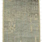 Tribal Modern Dizayn Mavi Pamuk Üzerine Yün El Dokuma Halı-287x364