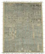 Tribal Modern Dizayn Mavi Pamuk Üzerine Yün El Dokuma Halı-287x364