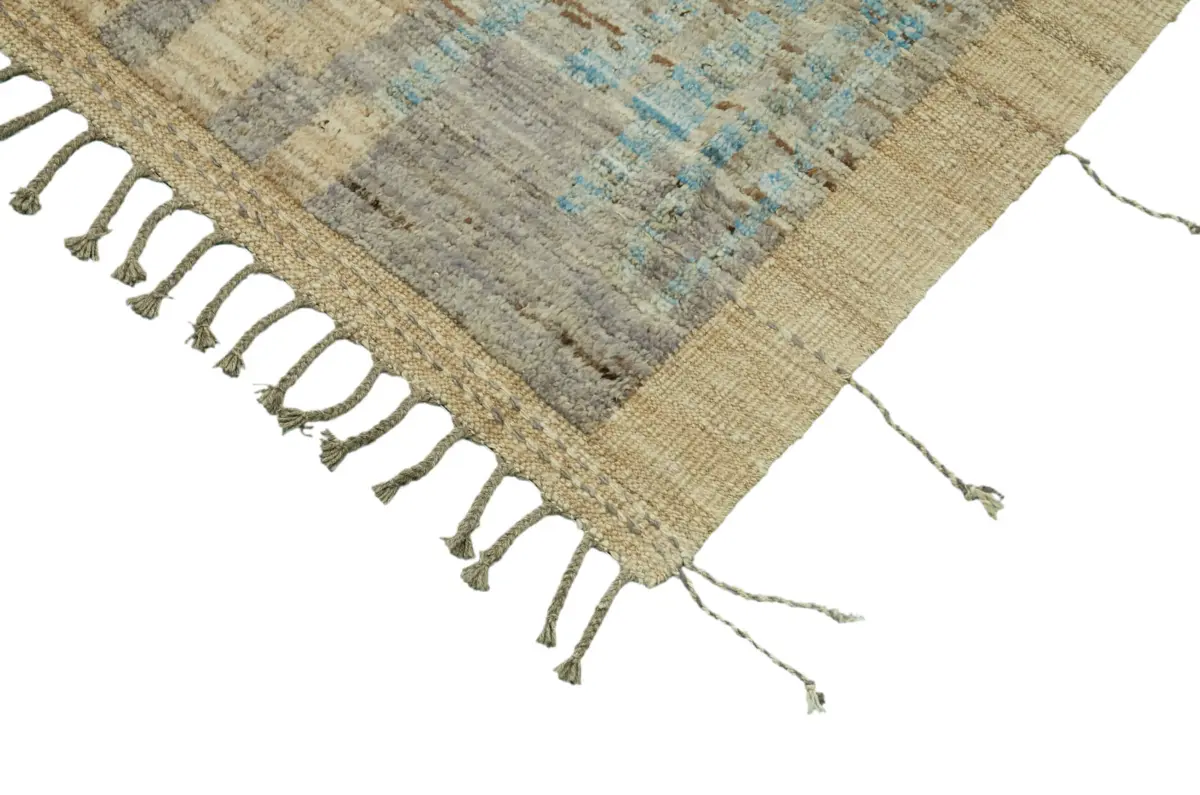 Tribal Modern Dizayn Mavi Pamuk Üzerine Yün El Dokuma Halı-287x364 - Görsel 4