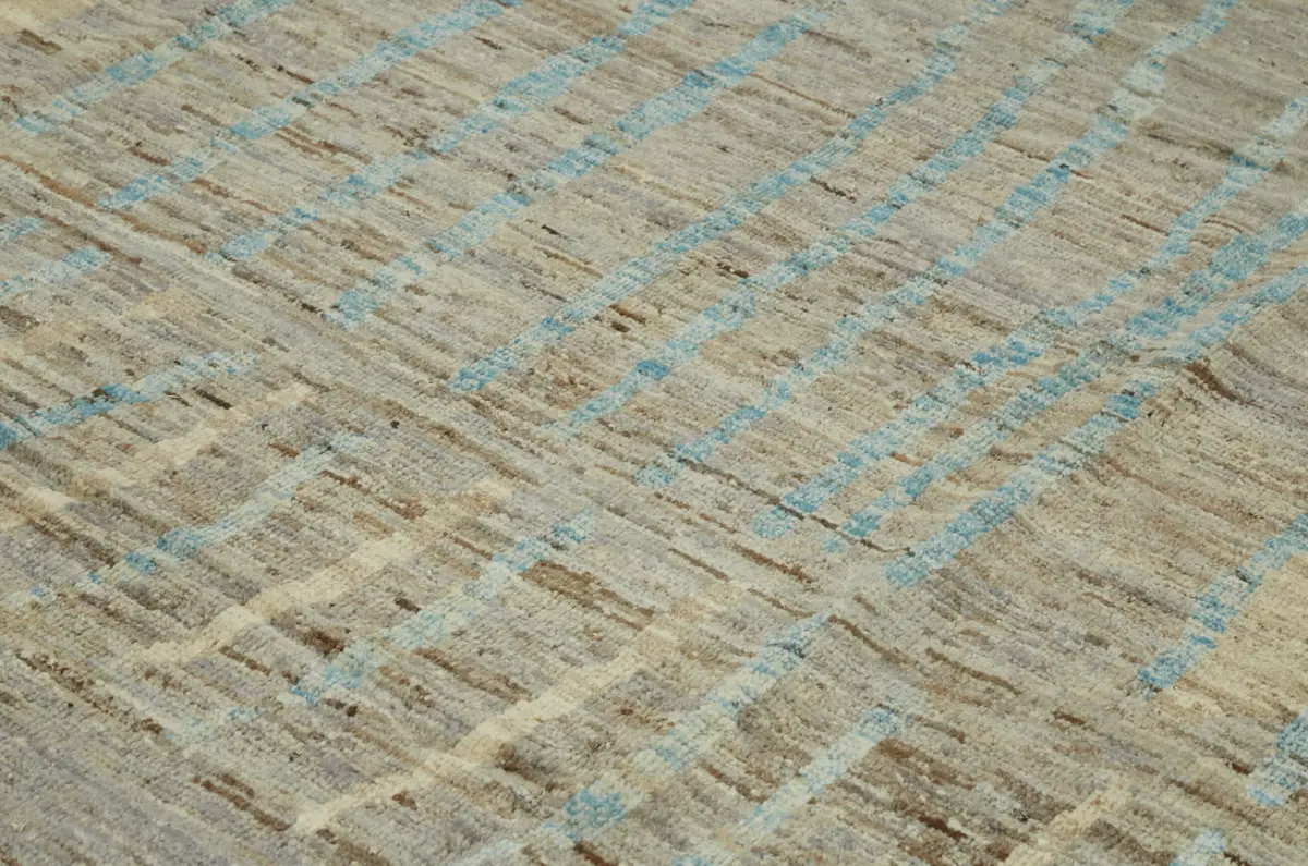 Tribal Modern Dizayn Mavi Pamuk Üzerine Yün El Dokuma Halı-287x364 - Görsel 5