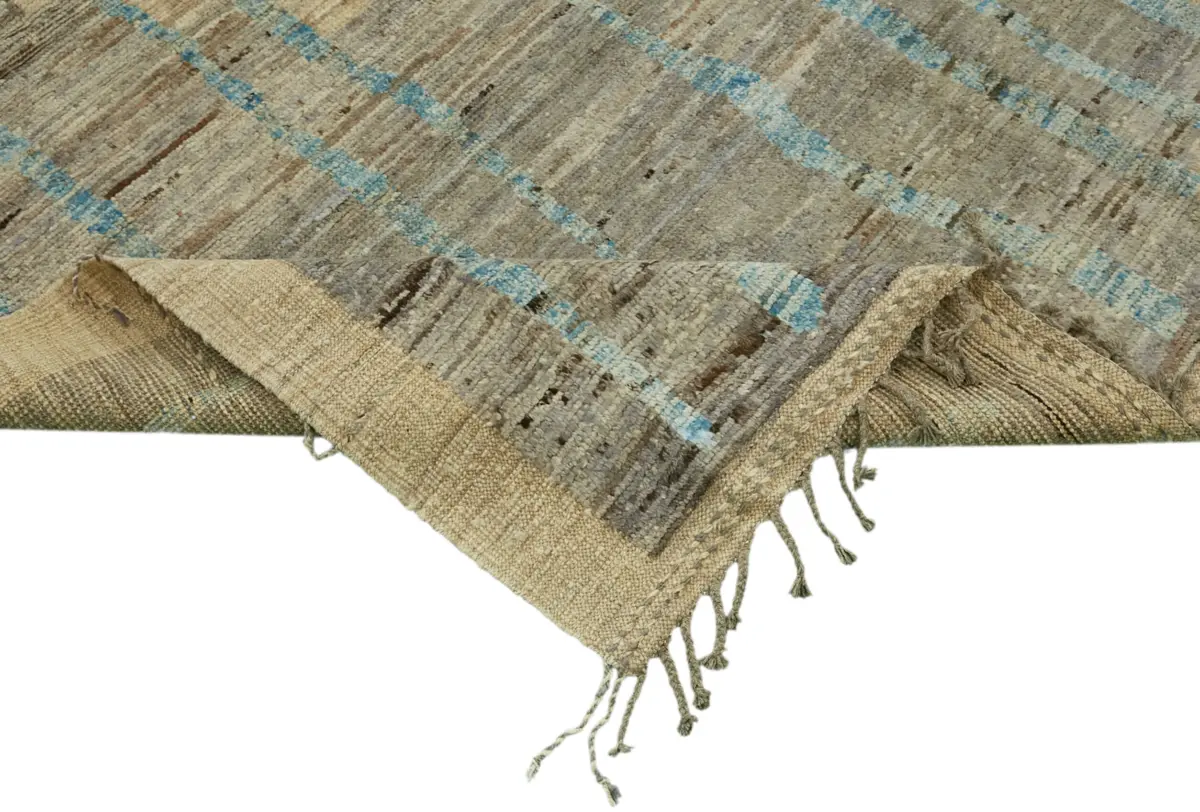 Tribal Modern Dizayn Mavi Pamuk Üzerine Yün El Dokuma Halı-287x364 - Görsel 6