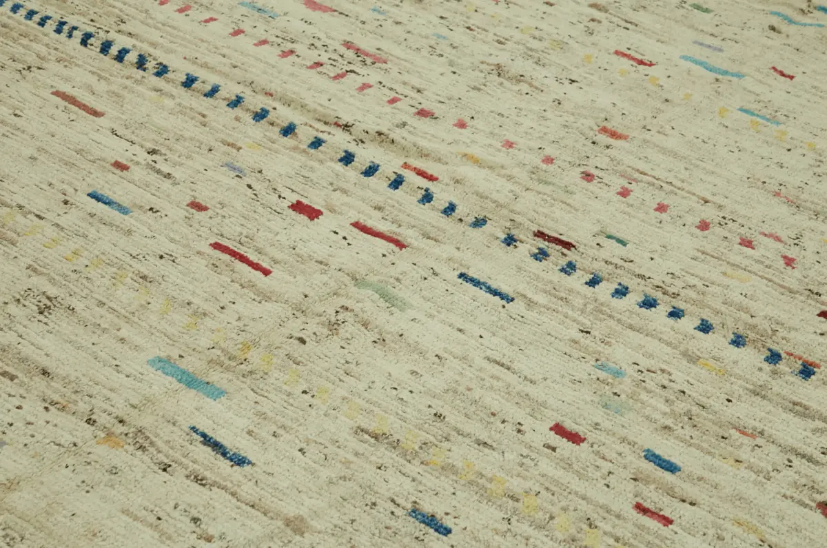 Tribal Modern Dizayn Bej Pamuk Üzerine Yün El Dokuma Halı-278x370 - Görsel 5