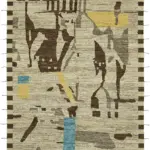 Tribal Modern Dizayn Bej Pamuk Üzerine Yün El Dokuma Halı-290x380