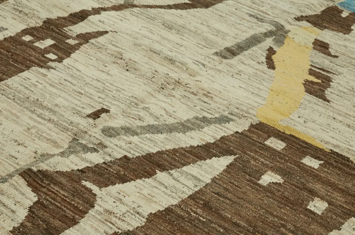 Tribal Modern Dizayn Bej Pamuk Üzerine Yün El Dokuma Halı-290x380 - Görsel 5