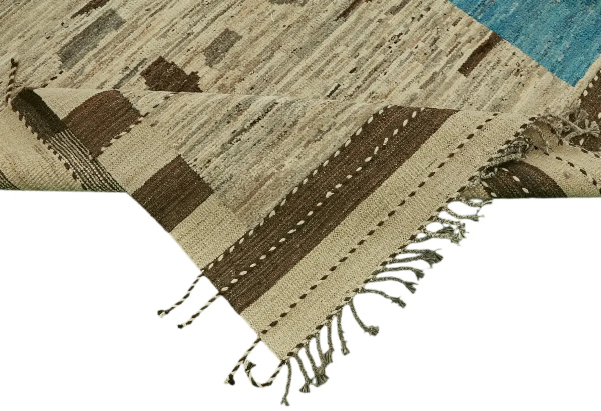 Tribal Modern Dizayn Bej Pamuk Üzerine Yün El Dokuma Halı-290x380 - Görsel 6