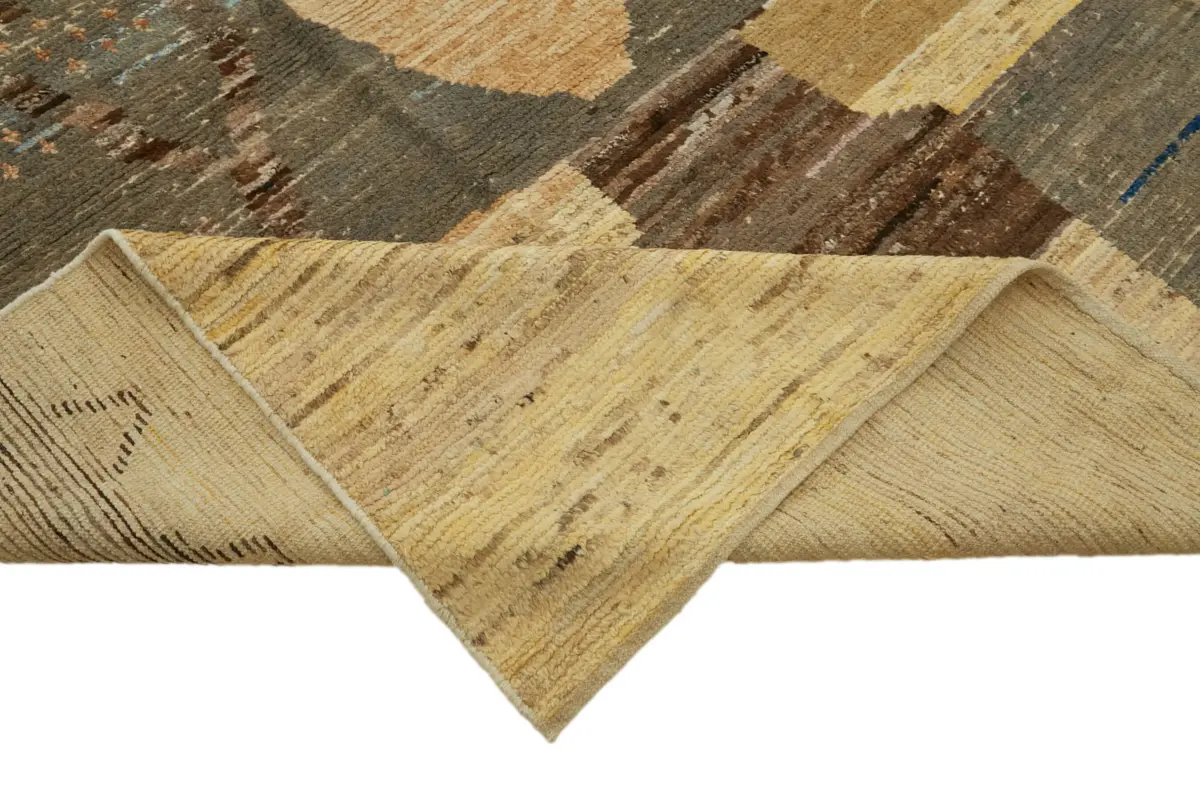 Tribal Modern Dizayn Bej Pamuk Üzerine Yün El Dokuma Halı-374x523 - Görsel 6