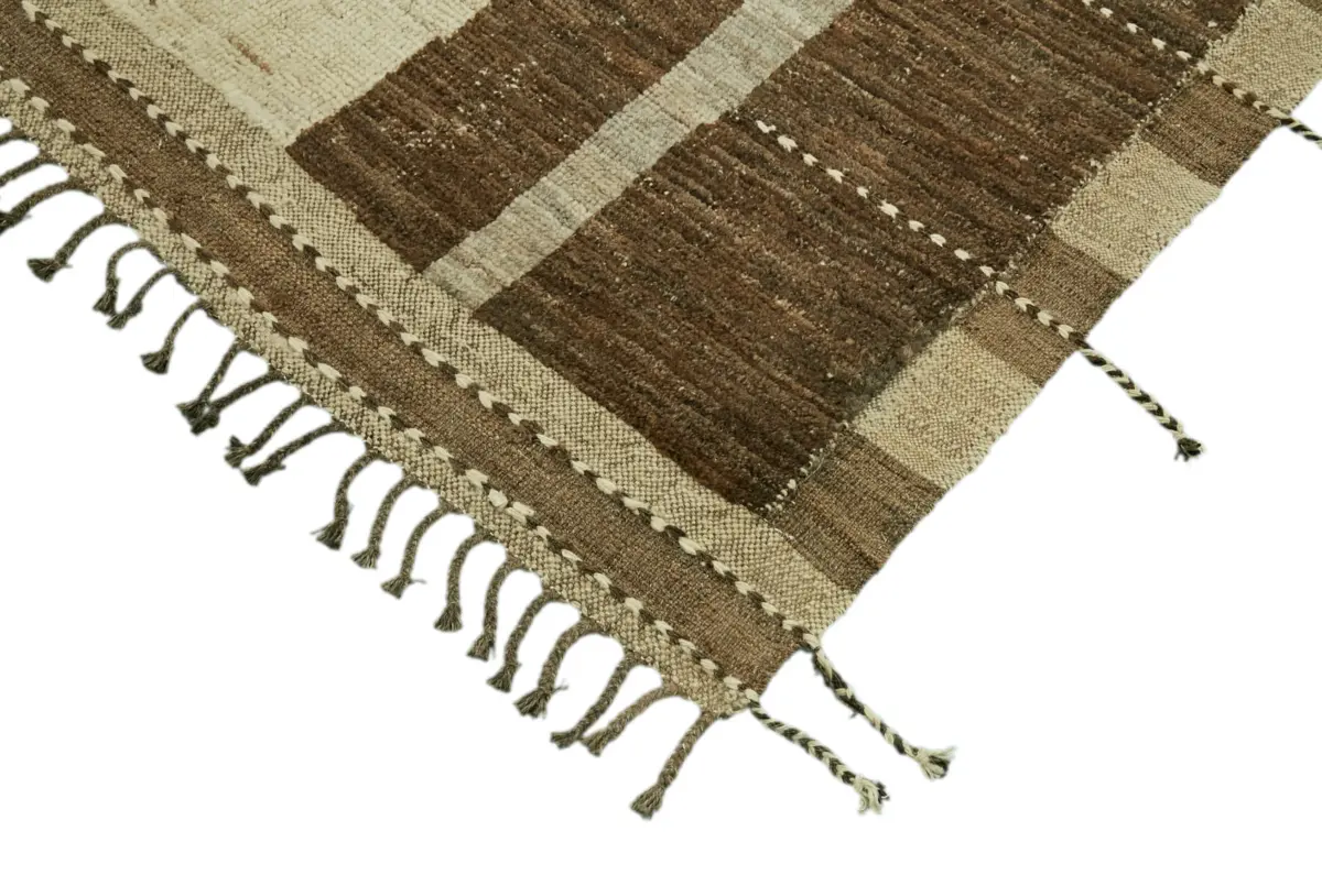 Tribal Modern Dizayn Kahverengi Pamuk Üzerine Yün El Dokuma Halı-280x376 - Görsel 4