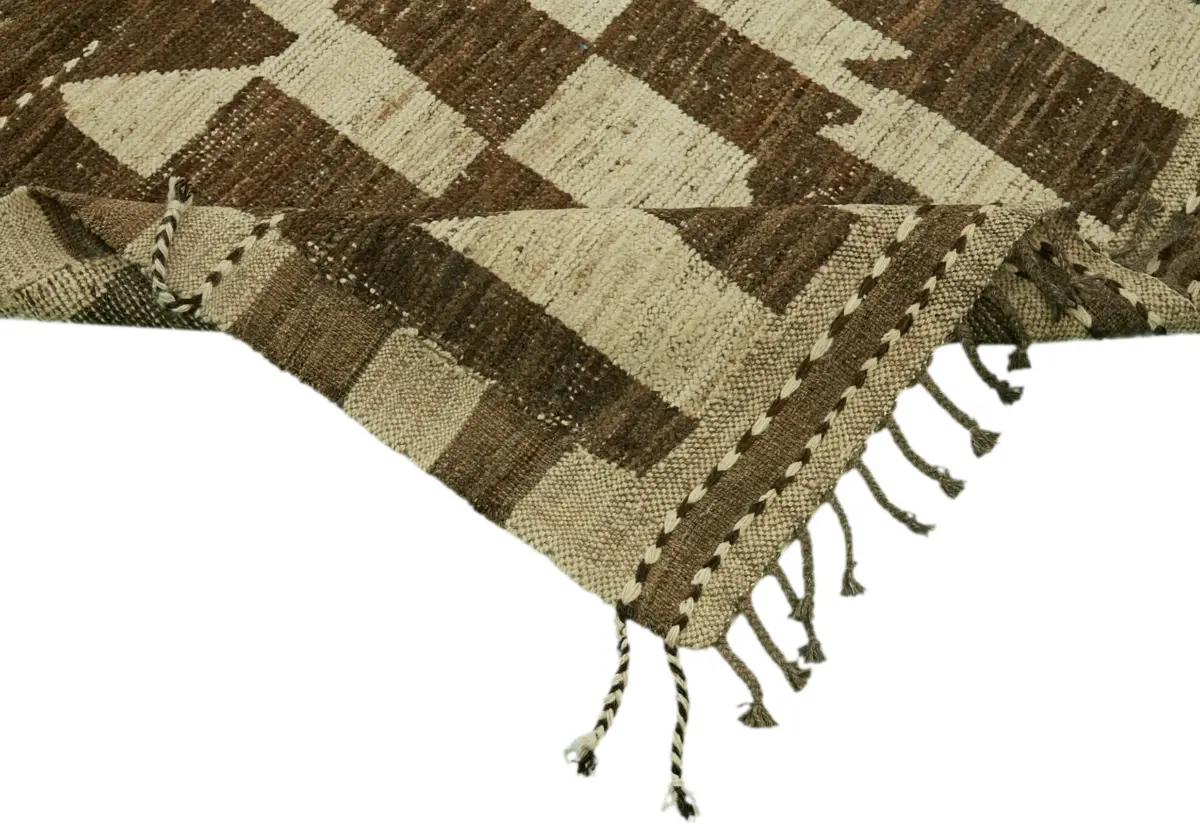 Tribal Modern Dizayn Kahverengi Pamuk Üzerine Yün El Dokuma Halı-280x376 - Görsel 6