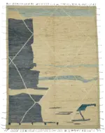 Tribal Modern Dizayn Bej Pamuk Üzerine Yün El Dokuma Halı-280x374