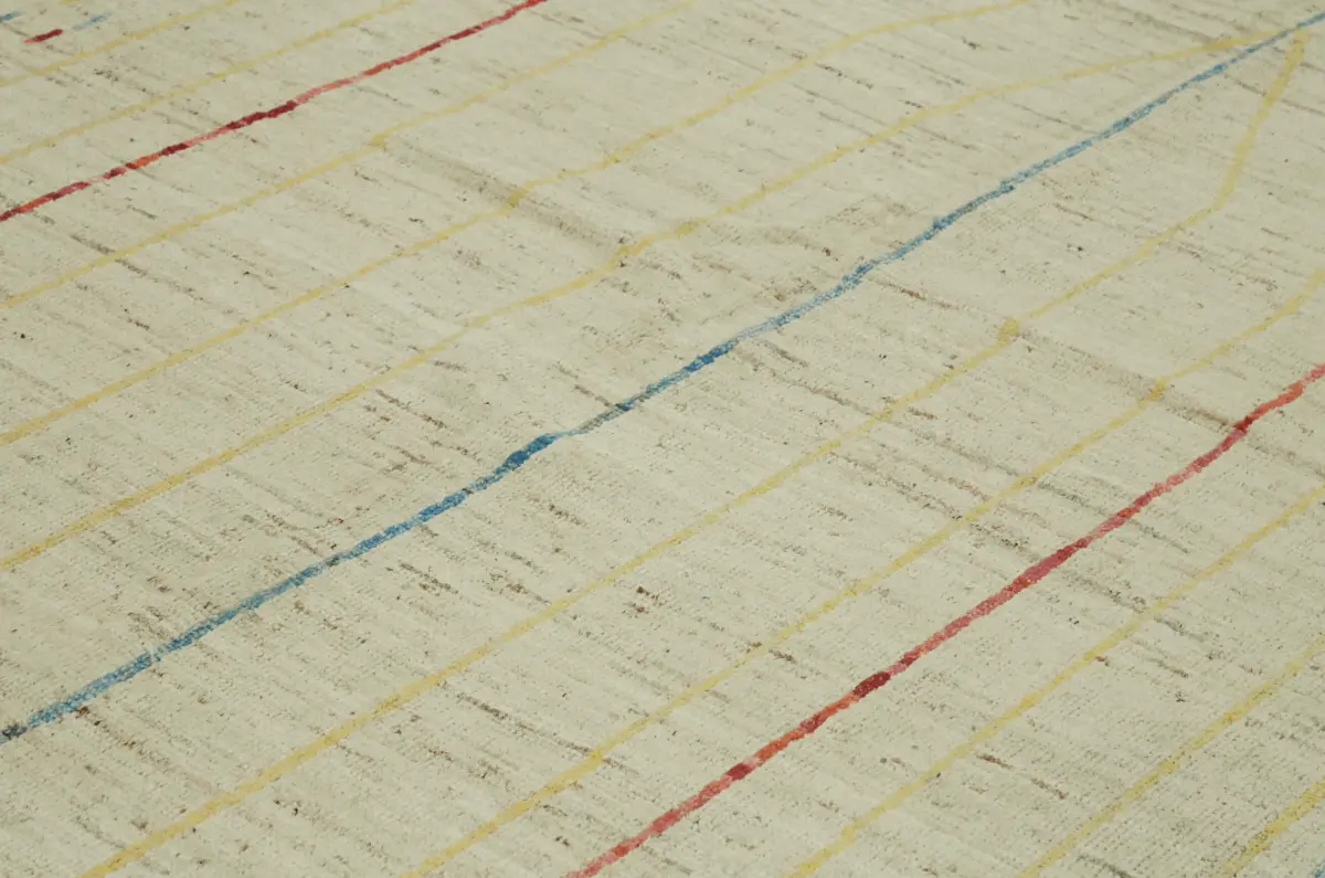 Tribal Modern Dizayn Bej Pamuk Üzerine Yün El Dokuma Halı-280x368 - Görsel 5