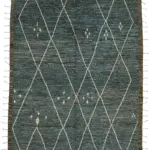 Tribal Modern Dizayn Mavi Pamuk Üzerine Yün El Dokuma Halı-290x383