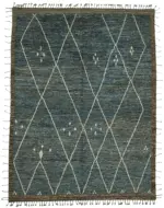 Tribal Modern Dizayn Mavi Pamuk Üzerine Yün El Dokuma Halı-290x383