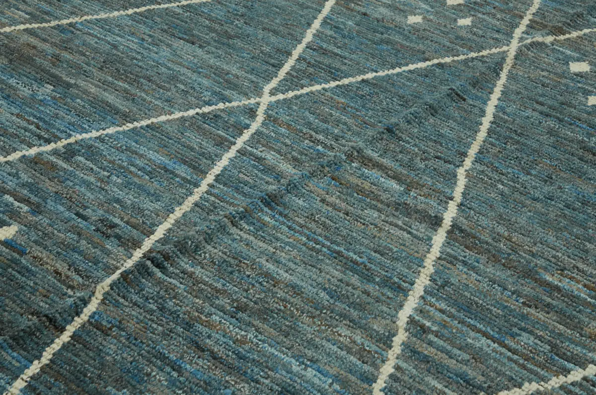 Tribal Modern Dizayn Mavi Pamuk Üzerine Yün El Dokuma Halı-290x383 - Görsel 5