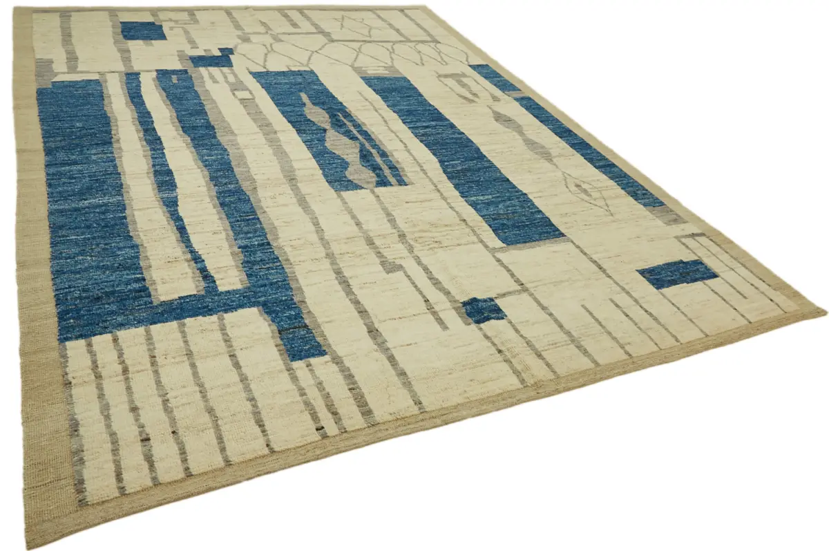 Tribal Modern Dizayn Bej Pamuk Üzerine Yün El Dokuma Halı-280x370 - Görsel 2