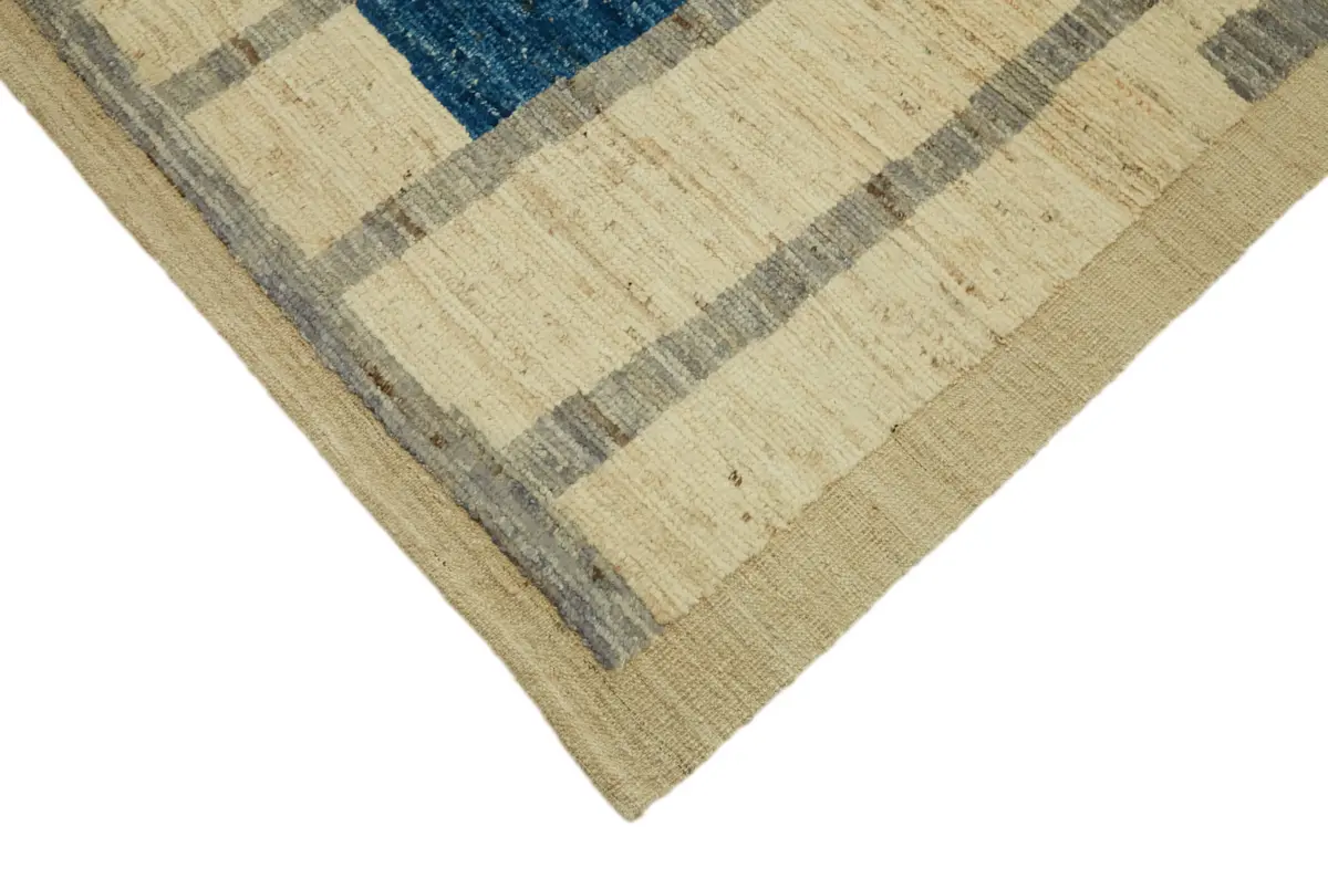 Tribal Modern Dizayn Bej Pamuk Üzerine Yün El Dokuma Halı-280x370 - Görsel 4