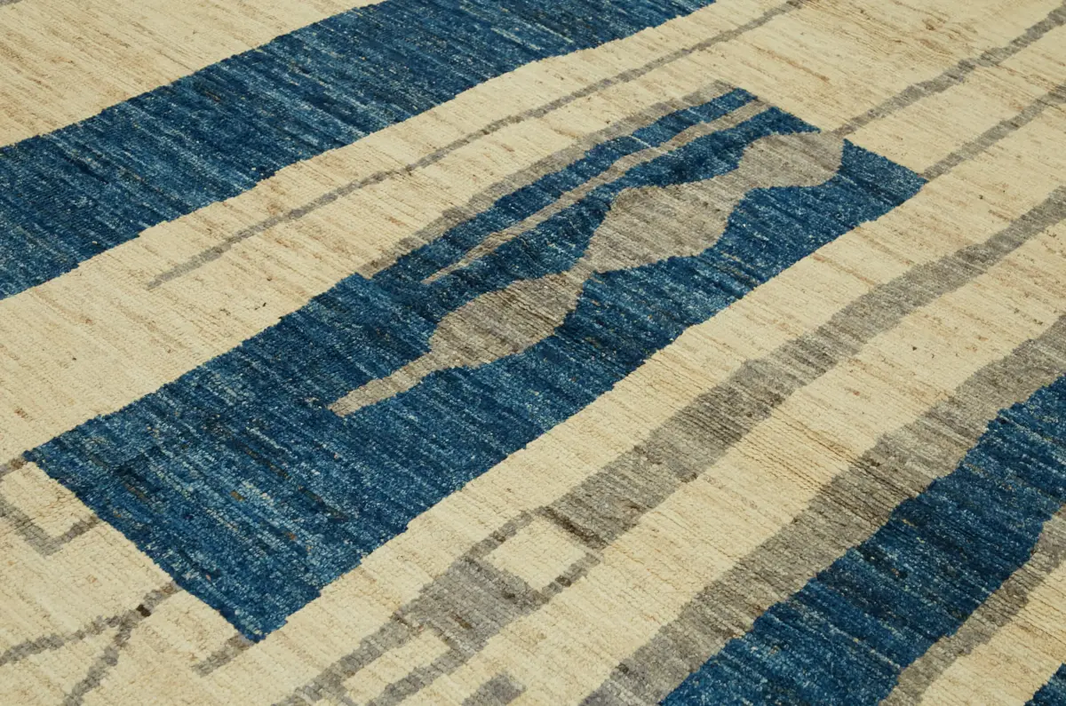 Tribal Modern Dizayn Bej Pamuk Üzerine Yün El Dokuma Halı-280x370 - Görsel 5