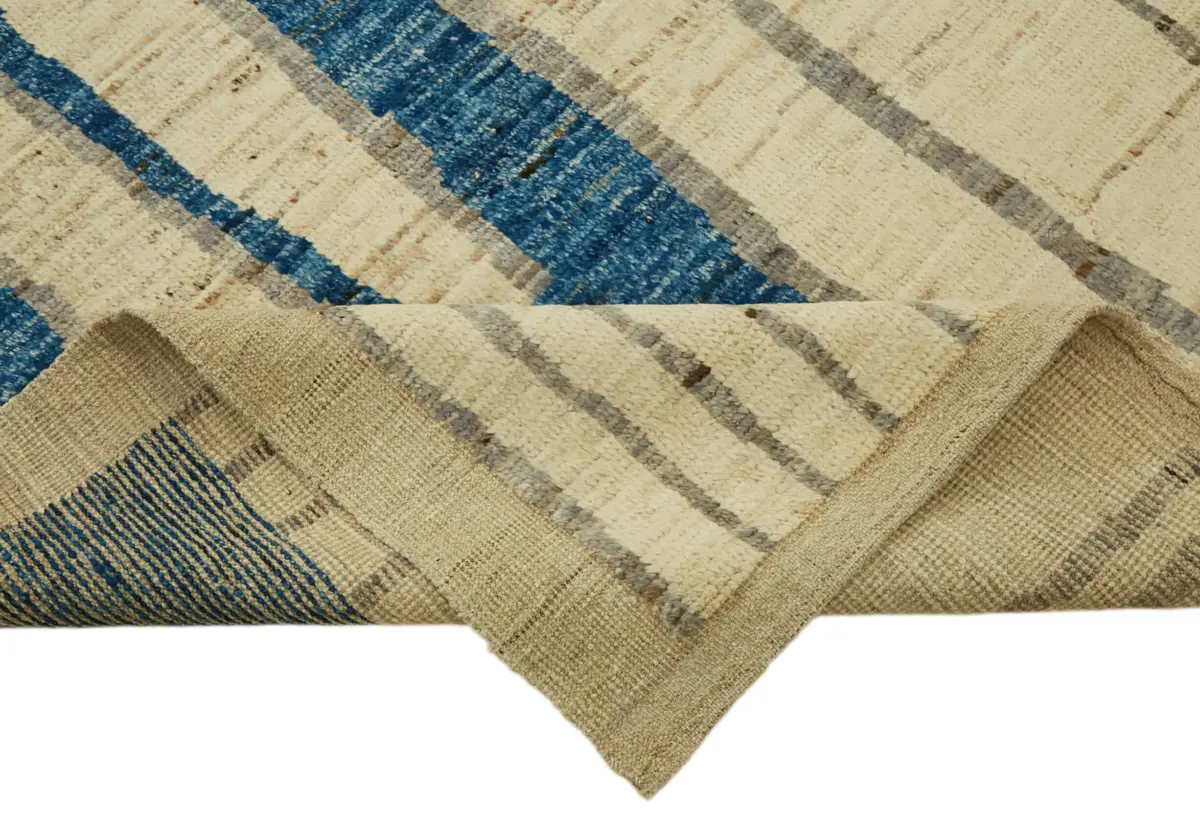 Tribal Modern Dizayn Bej Pamuk Üzerine Yün El Dokuma Halı-280x370 - Görsel 6